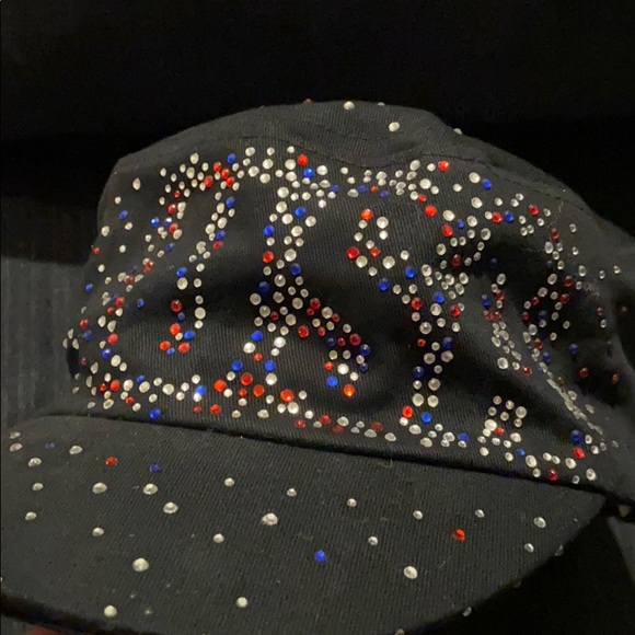 American Crown Accessories - USA black hat with red, white and blue rhinestones